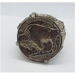 925/12K MENS RING WITH BUFFALO NICKEL CENTER