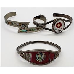 3-MEXICO STERLINIG CUFFS WITH INLAY DESIGNS