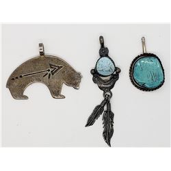 3-NAVAJO STERLING PENDANTS: (1)ZUNI BEAR