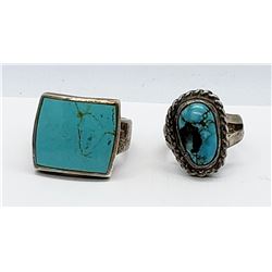 2-NAVAJO STERLING RINGS WITH TURQUOISE STONE