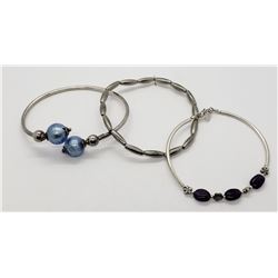 3-STERLING BRACELETS: (1)TUBE BEADS (1)BLUE