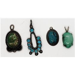 4-NAVAJO STERLING PENDATS ALL HAVE BLUE/GREEN