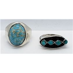 2-NAVAJO STERLING RINGS WITH TURQUOISE STONE