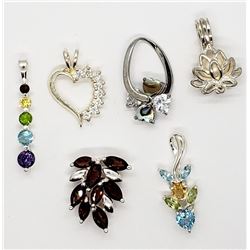 6-STERLING PENDANTS WITH MULTI COLORED GEMS!