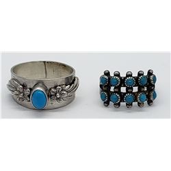 2-NAVAJO STERLING RINGS WITH TURQUOISE STONE