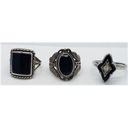 3-VINTAGE STERLING RINGS WITH BLACK ONYX