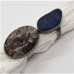 2-STERLING RINGS WITH POLISHED NATURAL STONE