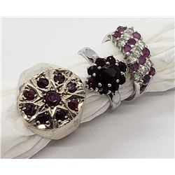 3-STERLING BLING RINGS WITH RUBY STONE ACCENTS!