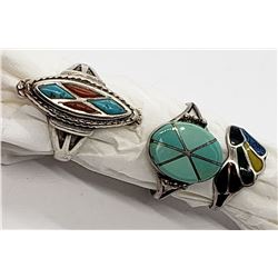 3-ZUNI STERLING RINGS WITH INLAY DESIGNS