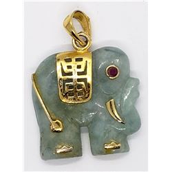 925 GOLD TONED CARVED JADE ELEPHANT ORIENTAL