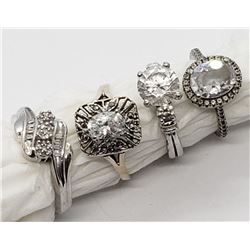 4-STERLING BLING RINGS WITH CLEAR STONES~~