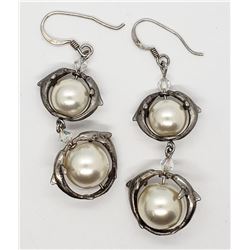 STERLING DOLPHIN DANGLY PIERCED EARRINGS