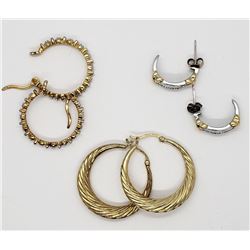 3-PAIRS OF GOLD TONED STERLING HOOP PIERCED