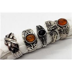 5-STERLING RINGS-BALTIC AMBER-BLACK ONYX