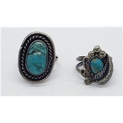 2-STERLING NATIVE AMERICAN RINGS WITH TURQUOISE