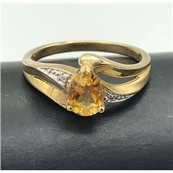 10K DIAMOND RING W ORANGE STONE SIZE 7