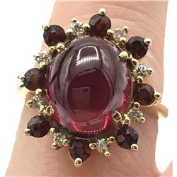 14K GOLD RUBY STONE W DIAMONDS