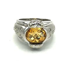 14K GOLD RING W ORANGE STONE & DIAMONDS