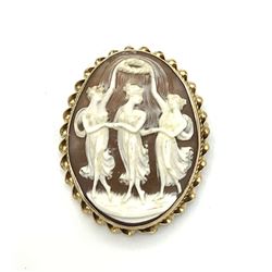 14K GOLD CAMEO BROOCH PENDANT