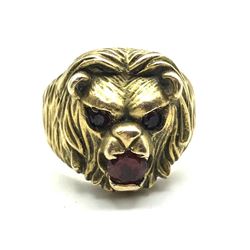 10K LION RING W RUBY STONES