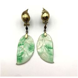 14K GOLD EARRINGS W DANGLE LEAVES