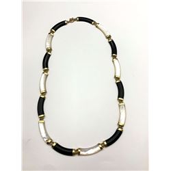 14K NECKLACE W MOTHER OF PEARL & BLACK