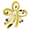 Image 1 : 18k Yellow Gold Multi Ribbon Sapphire and Pearl Elegant Pin Brooch