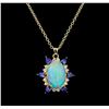 Image 1 : 12.73 ctw Opal, Tanzanite and Diamond Pendant With Chain - 14KT Yellow Gold