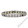 Image 1 : Art Deco Etched 14kt White Gold Diamond and Sapphire Filigree Line Bracelet