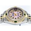Image 4 : Rolex Ladies 2 Tone Yellow Gold Pink MOP Sapphire & Emerald Datejust Wriswatch