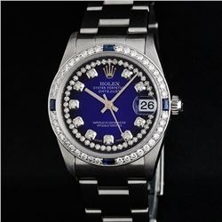 Rolex Womens Midsize 31mm Blue String Diamond & Sapphire Datejust Wristwatch