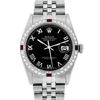 Image 2 : Rolex Mens Stainless Steel Silver Black Roman Diamond & Ruby Datejust Wristwatch