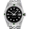 Image 2 : Rolex Mens Stainless Steel Black Diamond & Emerald Datejust Wristwatch
