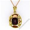 Image 5 : Vintage Handmade 14kt Rose and Green Gold 3.50 ctw Garnet Floral Pendant Necklac