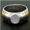 Image 4 : Men's Ribbed 18k Two Tone Gold GIA Certified Round Star Sapphire Solitaire Ring