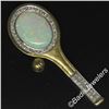Image 2 : Vintage 18kt Yellow and White Gold Oval Opal and Diamond Tennis Racket Brooch or