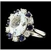 Image 1 : 4.96 ctw Aquamarine, Sapphire and Diamond Ring - 14KT White Gold