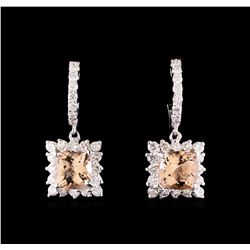 2.74 ctw Morganite and Diamond Earrings - 14KT White Gold