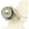 Image 2 : 14k White Gold Large 14.5mm Tahitian Pearl Solitaire Ring w/ 2.00 ctw Pave Diamo