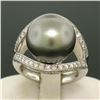 Image 5 : 14k White Gold Large 14.5mm Tahitian Pearl Solitaire Ring w/ 2.00 ctw Pave Diamo
