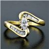 Image 2 : 14kt Yellow Gold 0.70 ctw Marquise Diamond Solitaire Bypass Ring w/ Baguette Acc