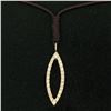 Image 3 : 14k Rose Gold 0.30 ctw Diamond Marquise Pendant Necklace w/ 16" Brown Cord