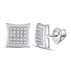 Mens Round Diamond Kite Square Earrings 1/8 Cttw 10kt White Gold - REF-12M9H
