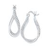 Image 1 : Womens Round Diamond Oval Hoop Earrings 1/2 Cttw 10kt White Gold - REF-38Y9N