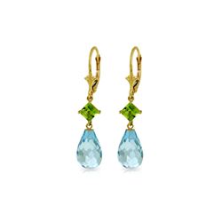 Genuine 11 ctw Blue Topaz & Peridot Earrings 14KT Yellow Gold - REF-39M3T