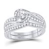 Image 1 : Round Diamond Swirl Bridal Wedding Ring Band Set 1/2 Cttw 10k White Gold - REF-53K9Y
