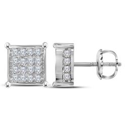 Womens Round Diamond Square Cluster Earrings 3/4 Cttw 10kt White Gold - REF-41A5M