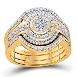 Round Diamond Cluster Bridal Wedding Ring Band Set 1/2 Cttw 10k Yellow Gold - REF-43X5A