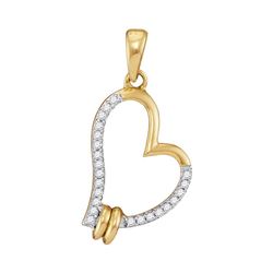 Womens Round Diamond Heart Pendant 1/10 Cttw 10kt Yellow Gold - REF-7H5R