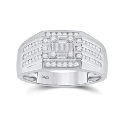 Mens Baguette Diamond Square Ring 3/4 Cttw 14kt White Gold - REF-74M5H